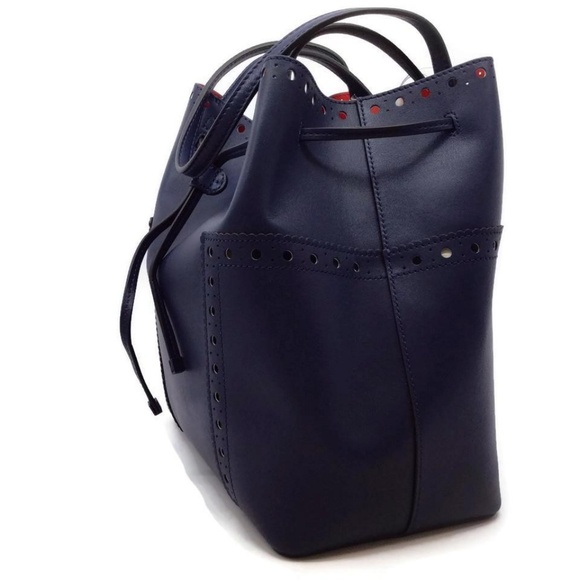 Tory Burch Block-T T Navy Leather Tote - Picture 2 of 8